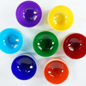 Colored Chakra Frosted Quartz Crystal Singing Bowl Set, Hye-eun 7-12 Inch 432hz, 7 pcs with Canvas Carrying Case, Suede Sticks