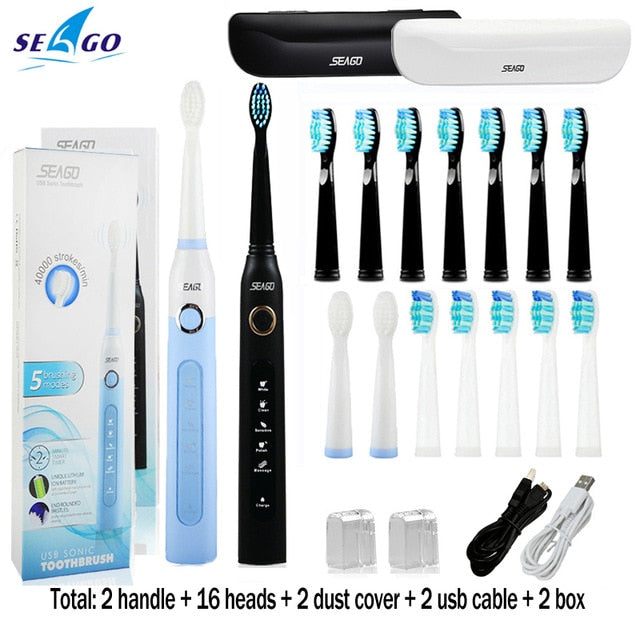 Seago Sonic Electric Rechargeable Toothbrush SG-507- 5 Mode/USB Charger - grandeholistic