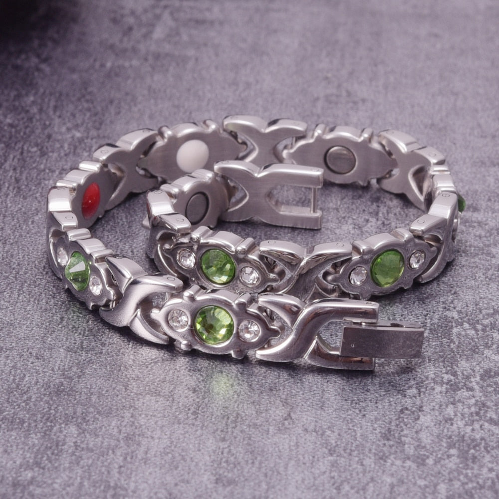 Magnetic Green Crystals/Stainless Steel Bracelet for Women - grandeholistic