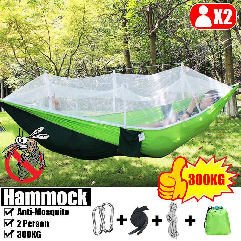 2 Person Portable Outdoor Parachute Fabric Hanging Hammock With Mosquito Net - grandeholistic