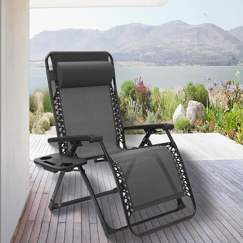 Outdoor Patio/Backyard/Lawn/Poolside Zero Gravity/Folding/Reclining Lounge Chair-Pillow/Cup Holder - grandeholistic